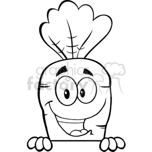 Cute Black And White Happy Carrot Cartoon Character Over Blank Sign  clipart. Royalty.