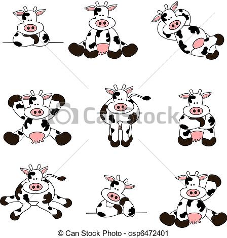 Vector Clip Art of Cute Cow Set.