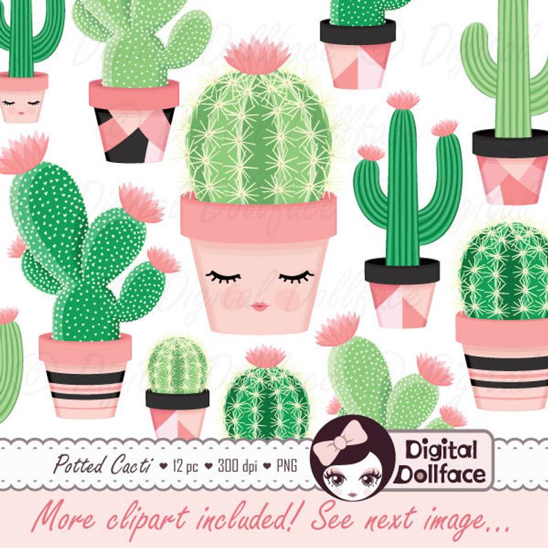 Cute Cactus Clipart, Potted Clip Art, Desert Cactus, Printable Images,  Cacti Graphics Set.