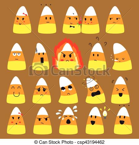 Cute Candy Corn Doodle Vector. Emoticons Collections.