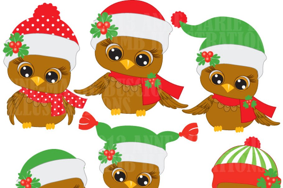 Cute Christmas Owls Clipart AMB.