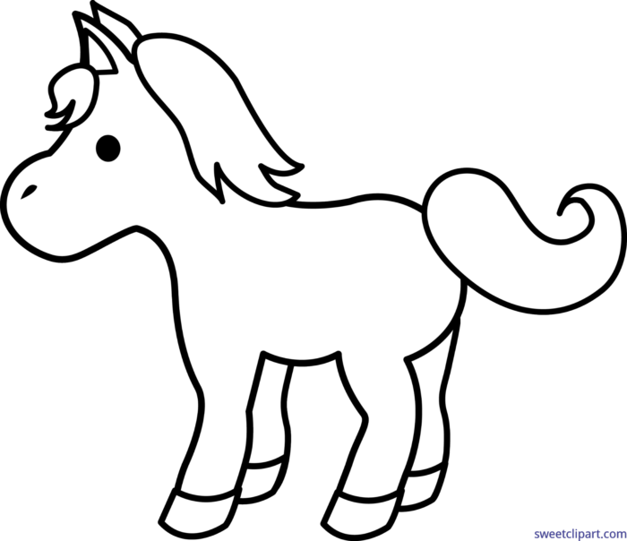 Horse Pony Black White Lineart Cute Clip Art.