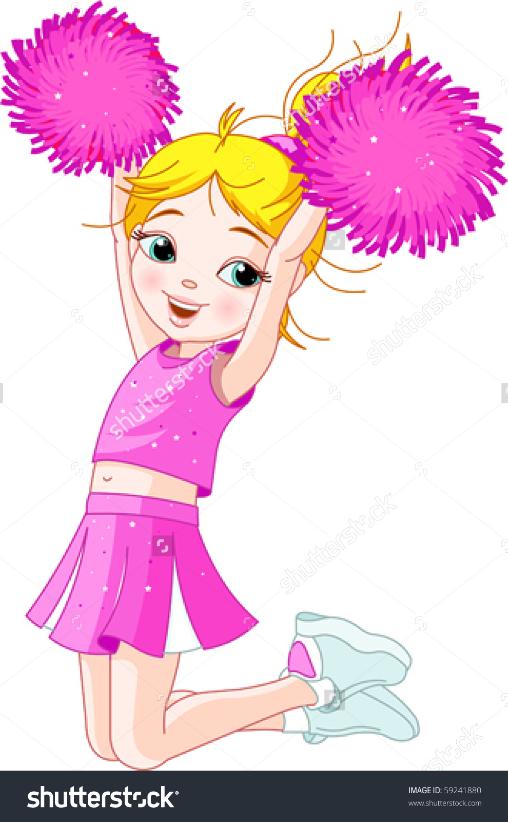 Illustration Cute Cheerleading Girl Jumping Air Stock Vector.