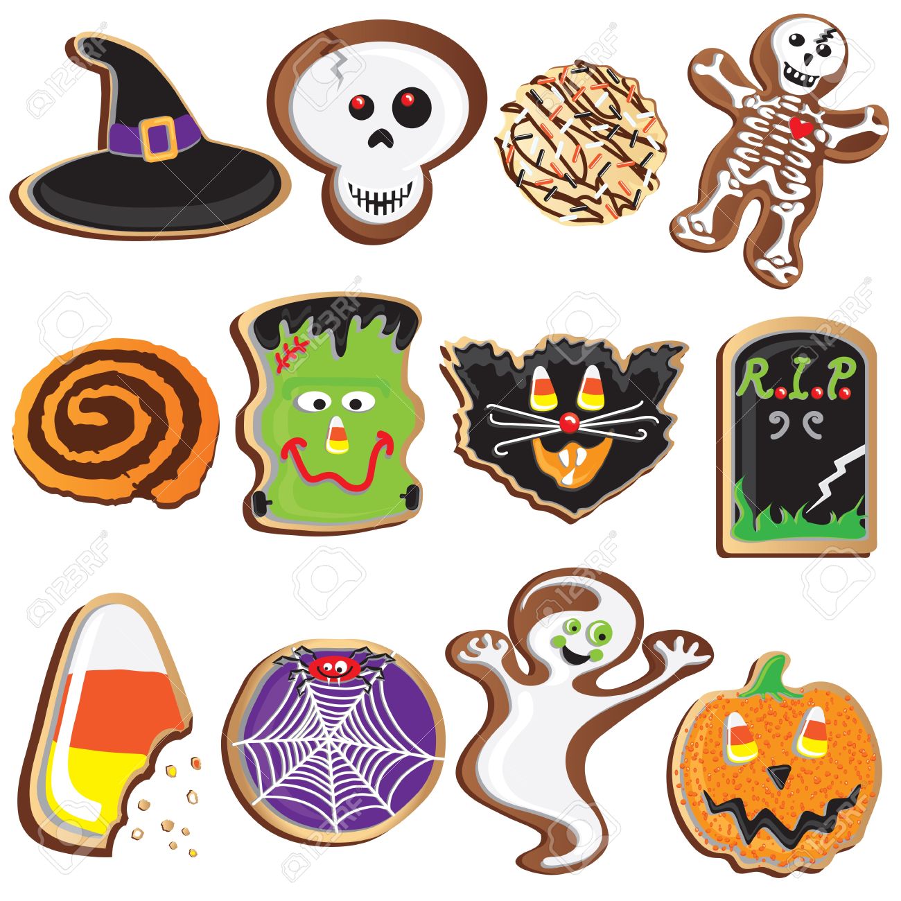 Cute Halloween Cookies Clipart Elements and Icons.
