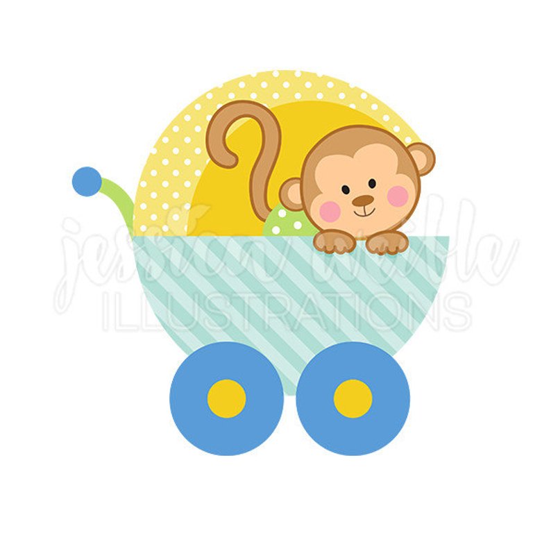 Baby Boy Monkey Carriage Cute Digital Clipart Clip Art Graphics In.
