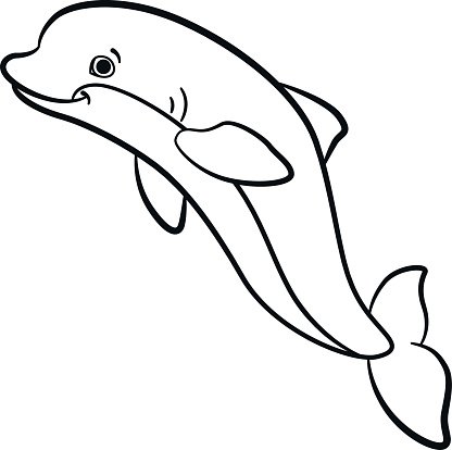 Coloring pages. Marine wild animals. Little cute dolphin.