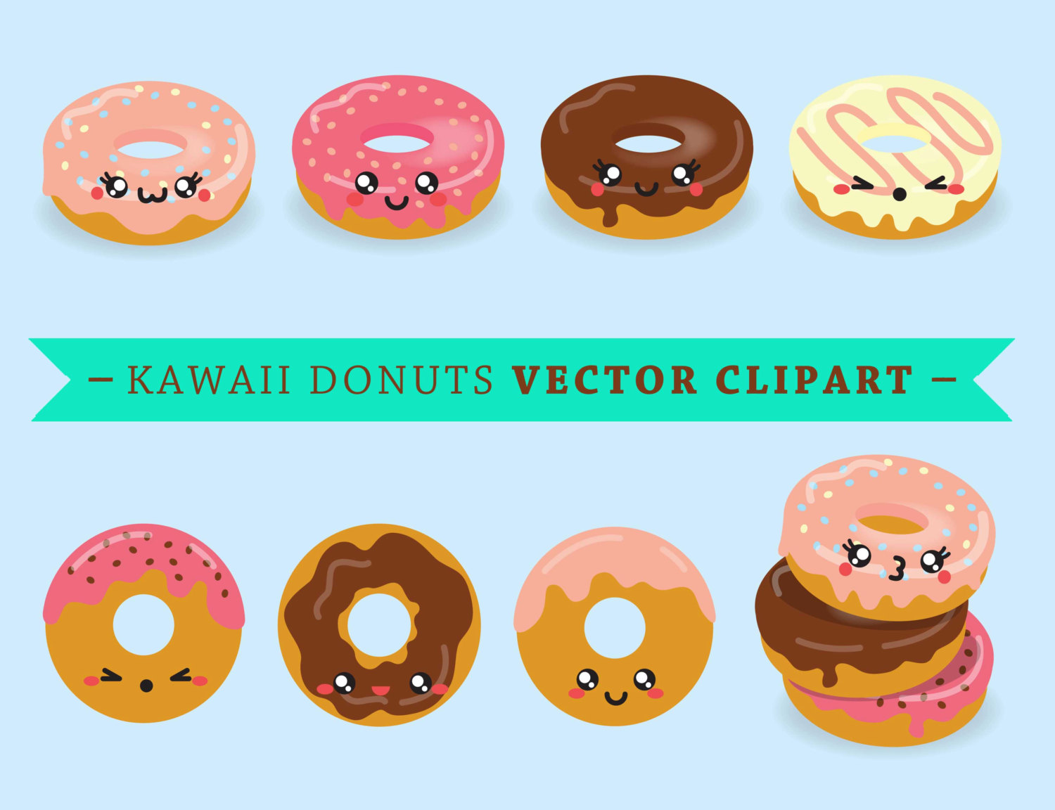 Premium Vector Clipart Kawaii Donuts Cute Donut Clip art.