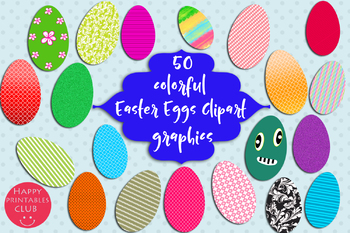 50 Colorful Easter Eggs Clipart.
