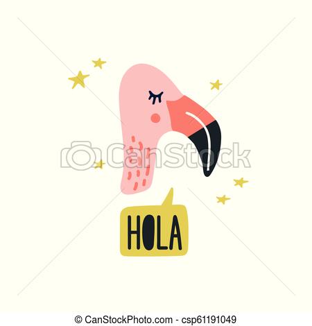 Cute flamingo head vector illustration. Design element, clipart.