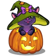 CUTE HALLOWEEN BLACK CAT WITH WITCH HAT CLIP ART.
