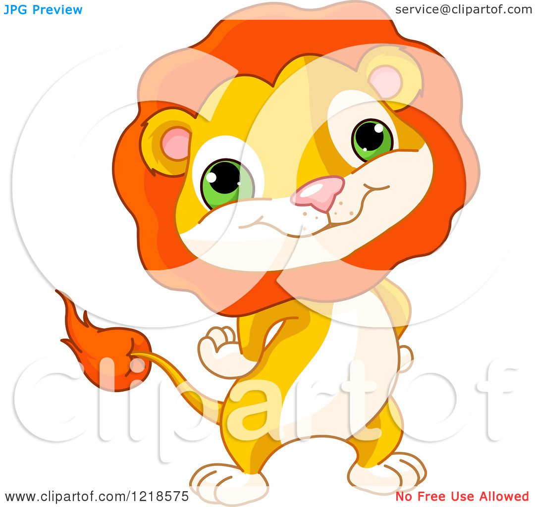 Clipart of a Cute Baby Lion Standing with His Hands on His Hips.