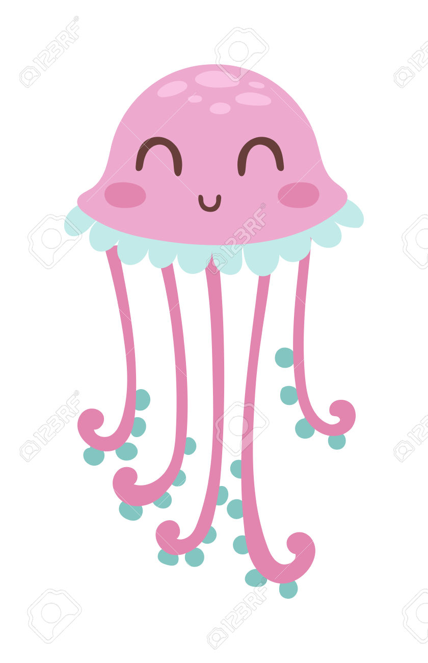 Gallery Of Cute Happy Jellyfish Cartoon Character Sea Animal V.