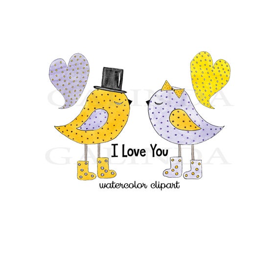 Valentines Day Clipart, Love Birds Clip Art, Love Birds with Hearts, Cute  Love Birds, Birds clipart, Valentine Clipart, Watercolor Clipart.