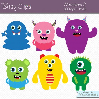 Cute Monsters Clipart Digital Art Set Commercial Use Clip Art Set 2.
