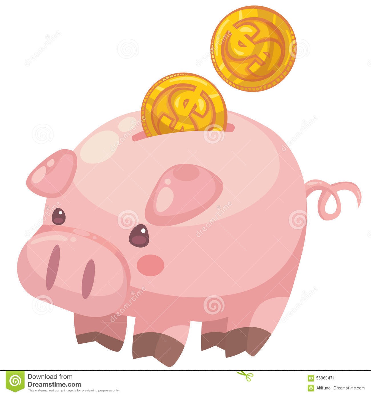 Cute Cartoon Piggy Bank With Coins Stock Vector.