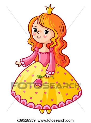 Cute Princess stand on a white background. Clip Art.