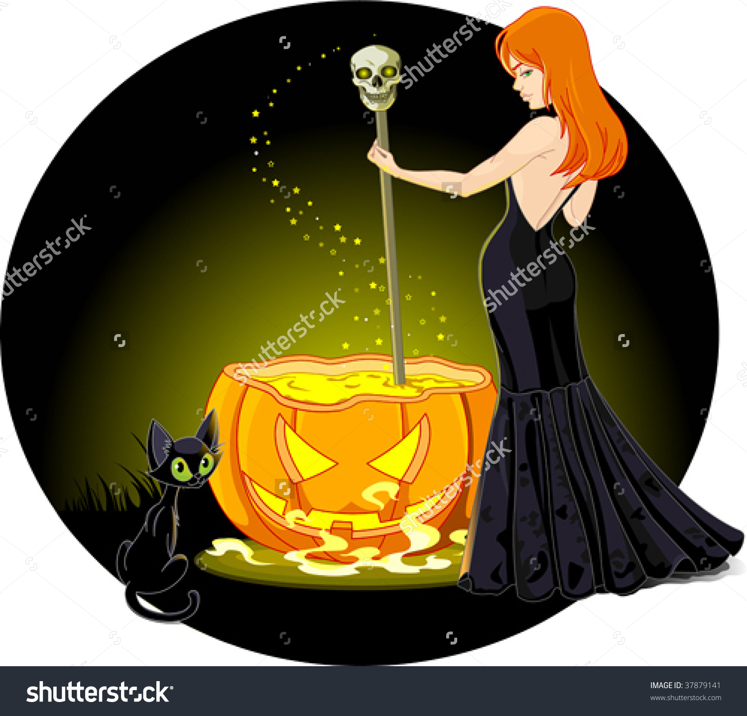 Sexy Witch Mixes Potion Her Cauldron Stock Vector 37879141.