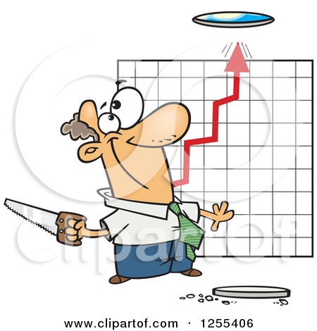 Clipart of a Caucasian Businessman Cutting a Hole in the Ceiling.