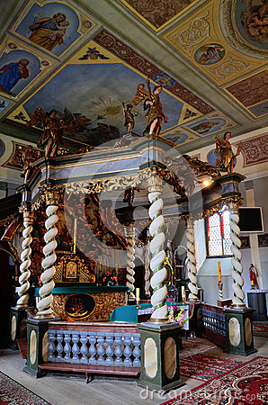 Canopy Altar In The Holy Trinity Church In Czaplinek Stock Photo.