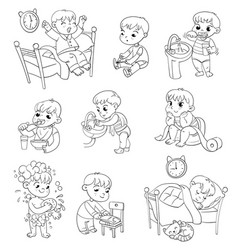 Cartoon Boy Daily Routine Activity Set Vector Images (62).