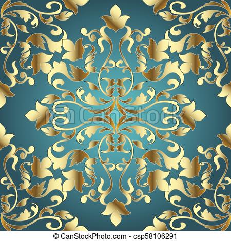 Gold Baroque seamless pattern. Vector damask background..