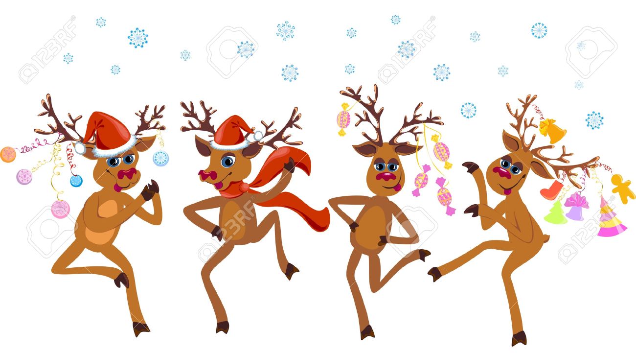 Dancing Santa And Reindeer Clip Art