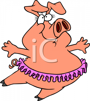 Cartoon Clipart Picture Of A Pig Dancing Ballet.