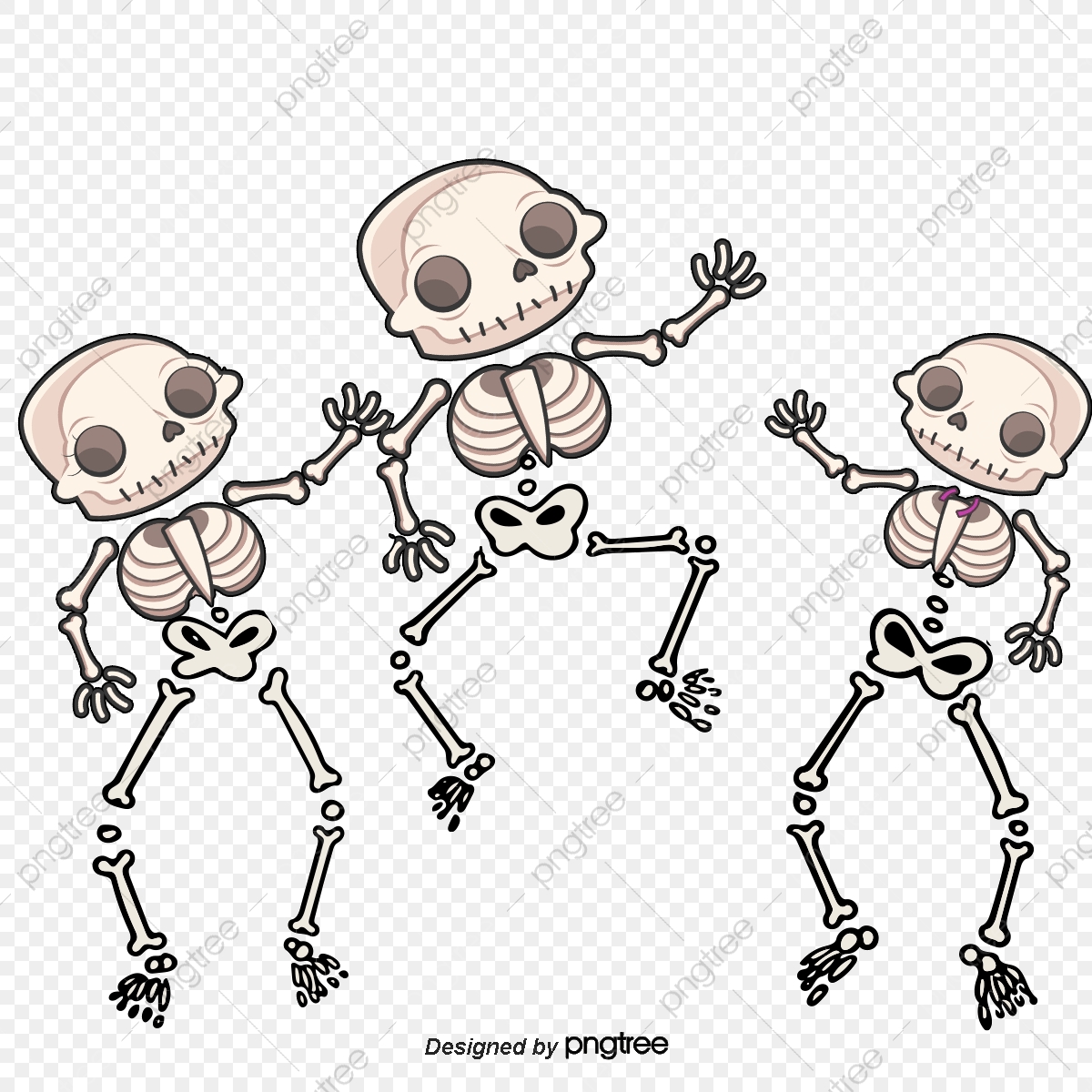 Vector Painted Three Skeletons Dancing Skeleton, Vector, Hand.