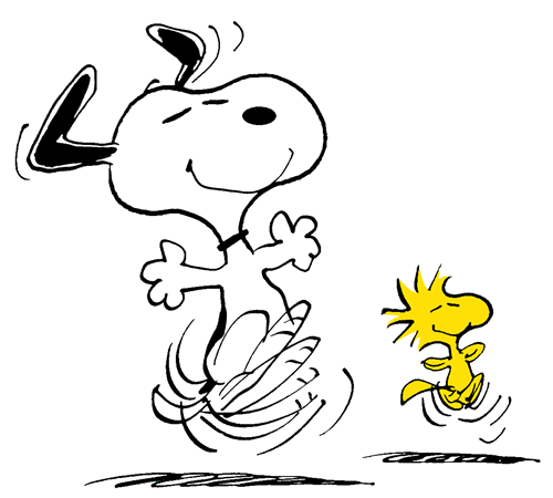 Snoopy Teaching Woodstock the Happy Dance.