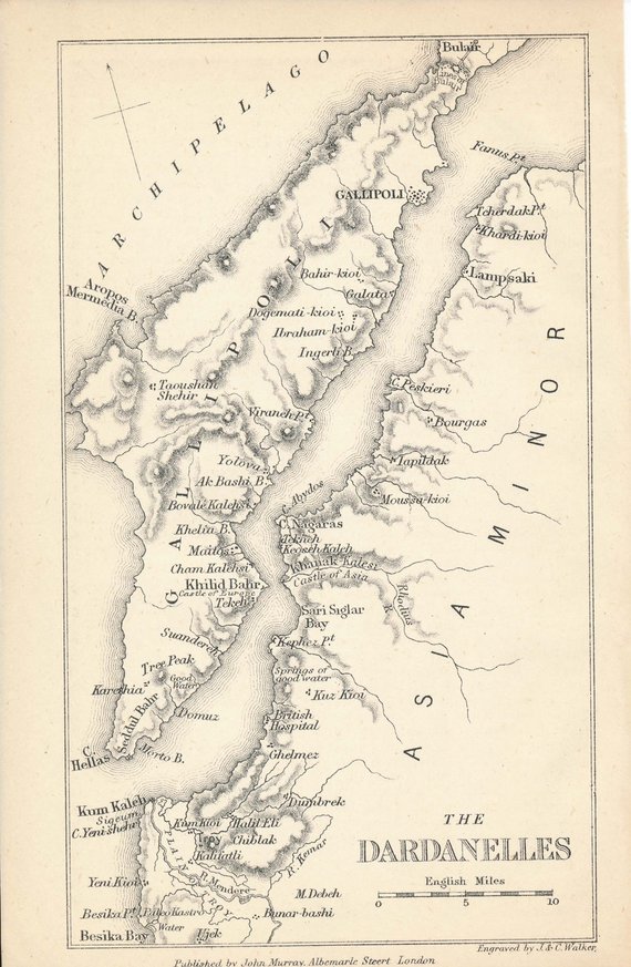 1881 Dardanelles Turkey Antique Map.