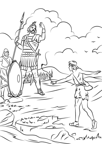 David and Goliath Fighting coloring page.