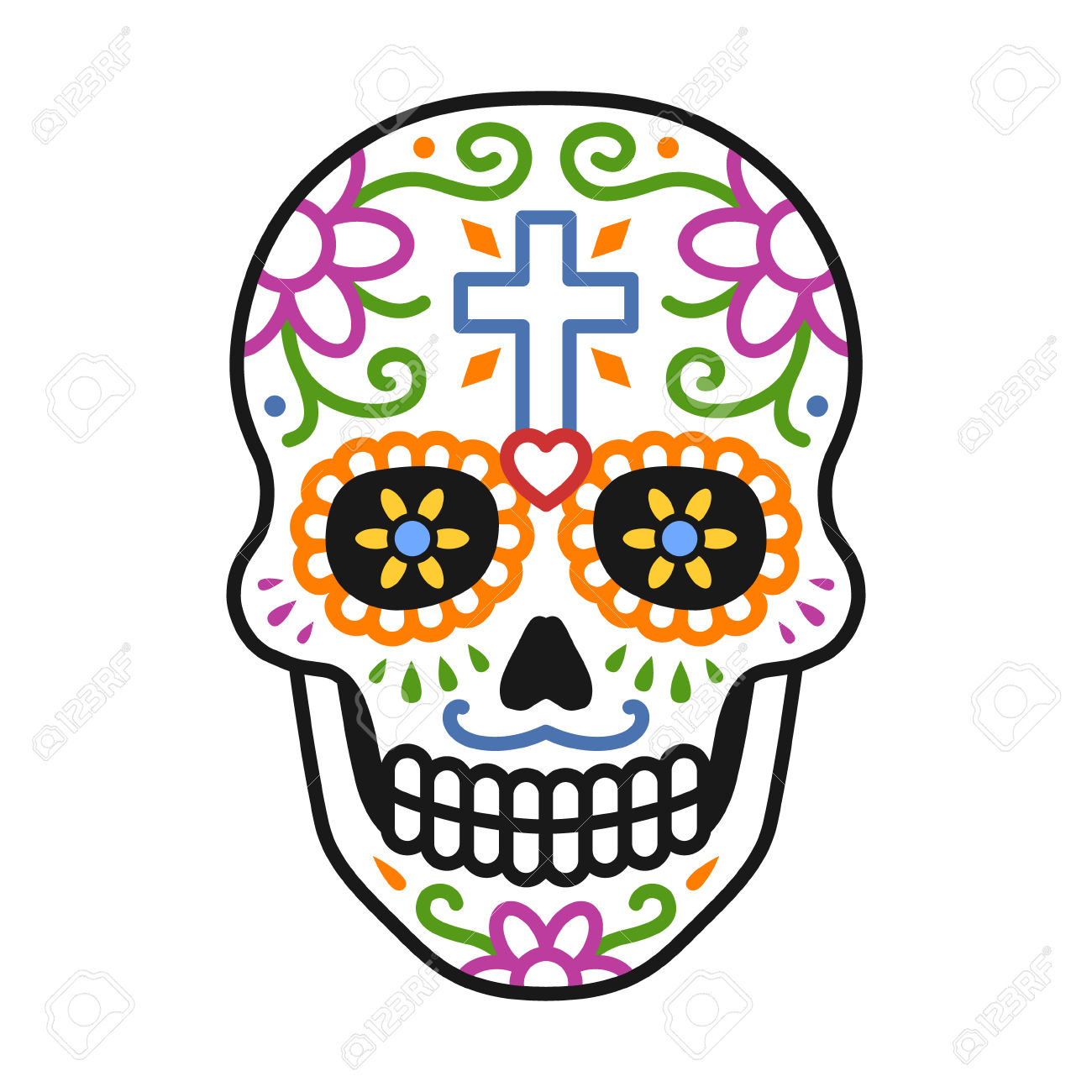 Decorated Skull / Calavera Celebrating Day Of The Dead Line.
