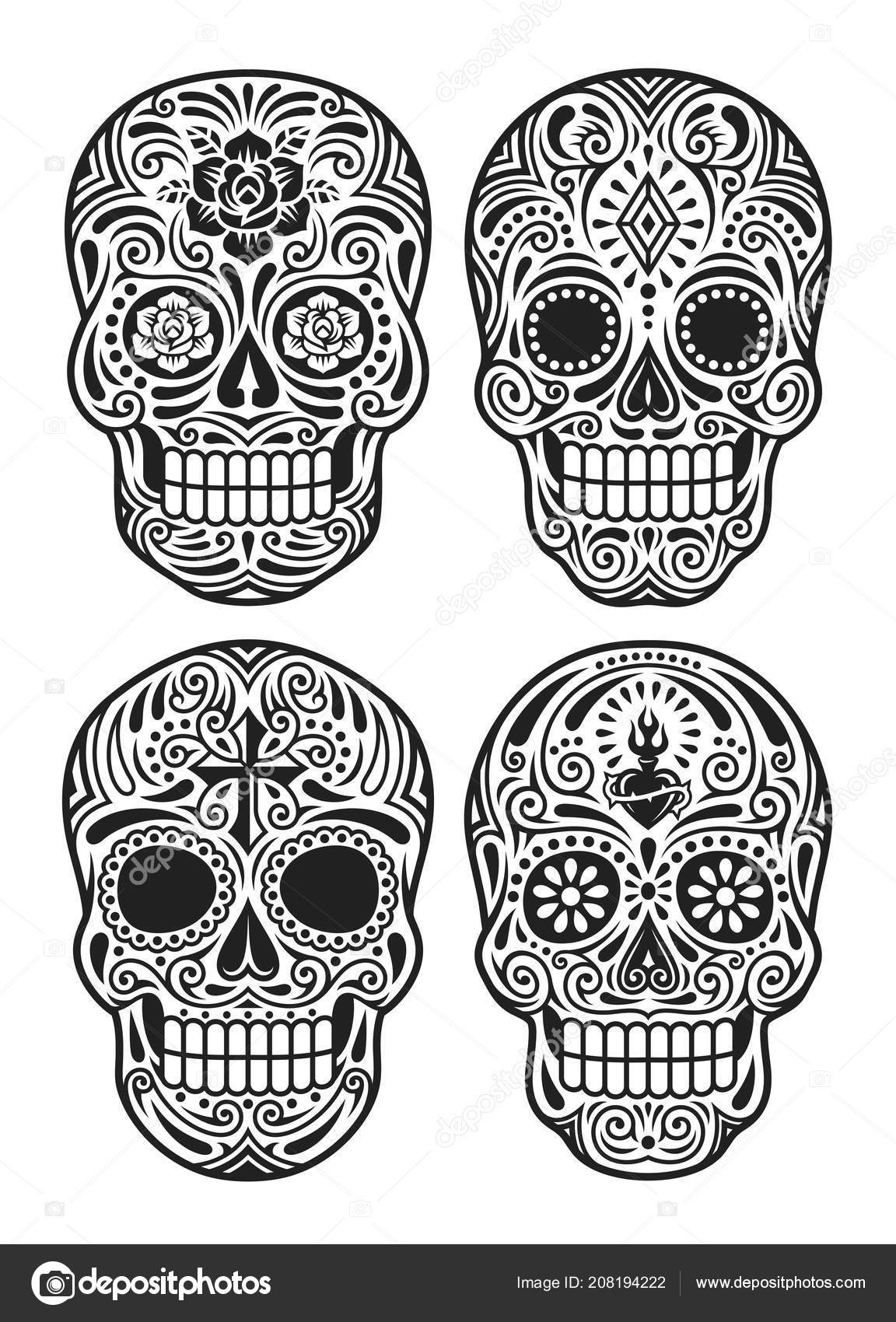 Day of the dead clip art black and white.