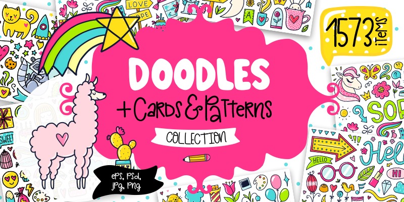 1500+ Girly Doodle Elements, Clipart Illustrations, Patterns & More.