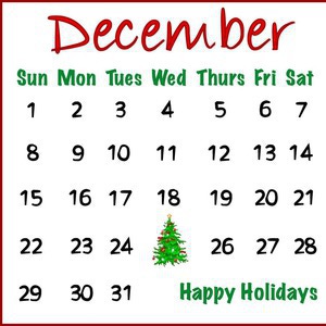 December Date Calendar Clipart.
