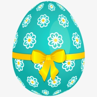 Clip Art Sky Blue Easter Egg With Flowers And Yellow.