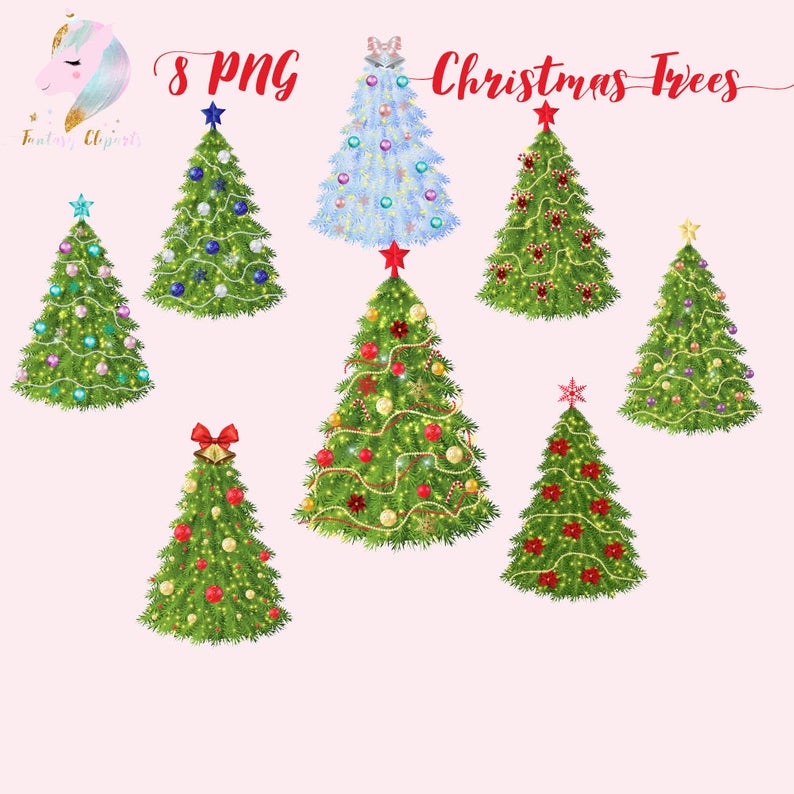 Christmas trees, christmas clipart, tree clip art, christmas decor, xmas  decoration, winter graphics, holiday greetings, decorated pine tre.