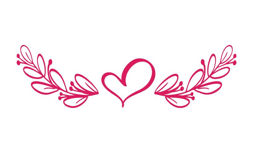 Dividers vector isolated. Horizontal vintage line with heart.