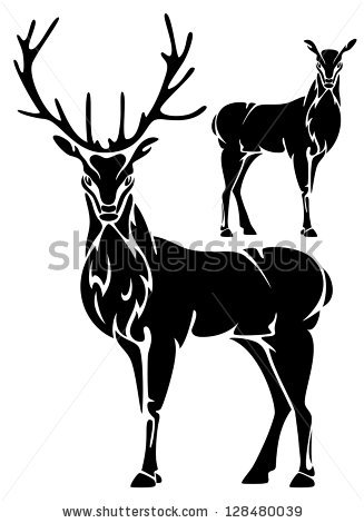 Standing Deer Outline Silhouette Beautiful Wild Stock Vector.