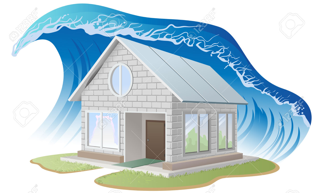 Brick House Washes Flood. Illustration In Vector Format Royalty.