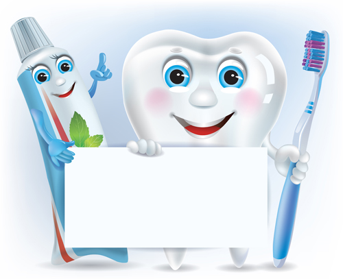 Cartoon cute tooth with toothpaste and toothbrush vector 01 free.