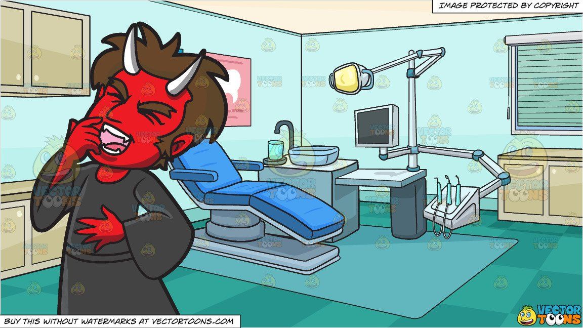 clipart #cartoon A Laughing Red Devil and Dental Clinic.