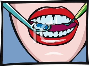 Royalty Free Clipart Image: Woman's Mouth with Dental Pick and Mirror.