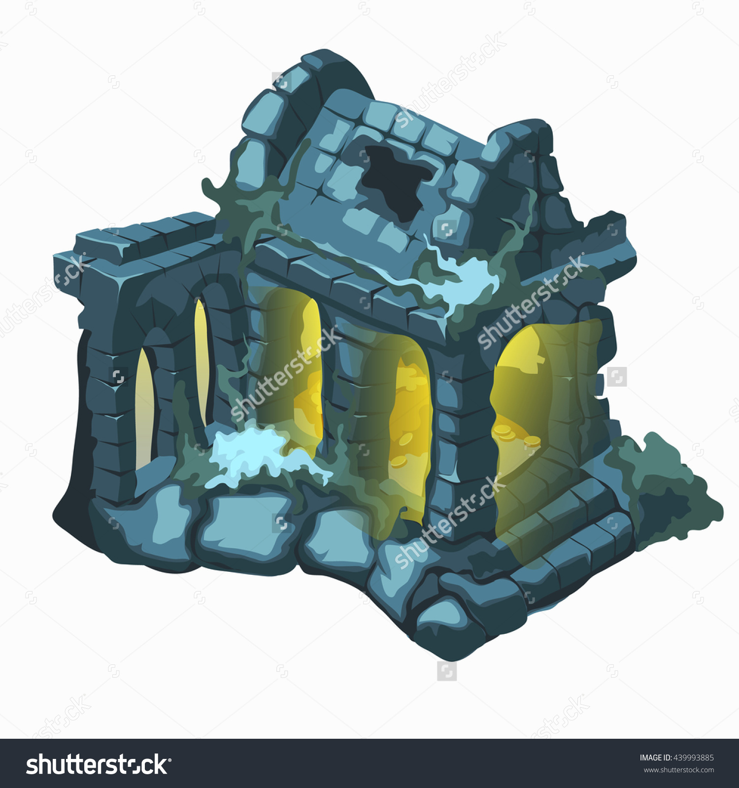 The Abandoned Ruins Of An Old Stone House. Vector Illustration.