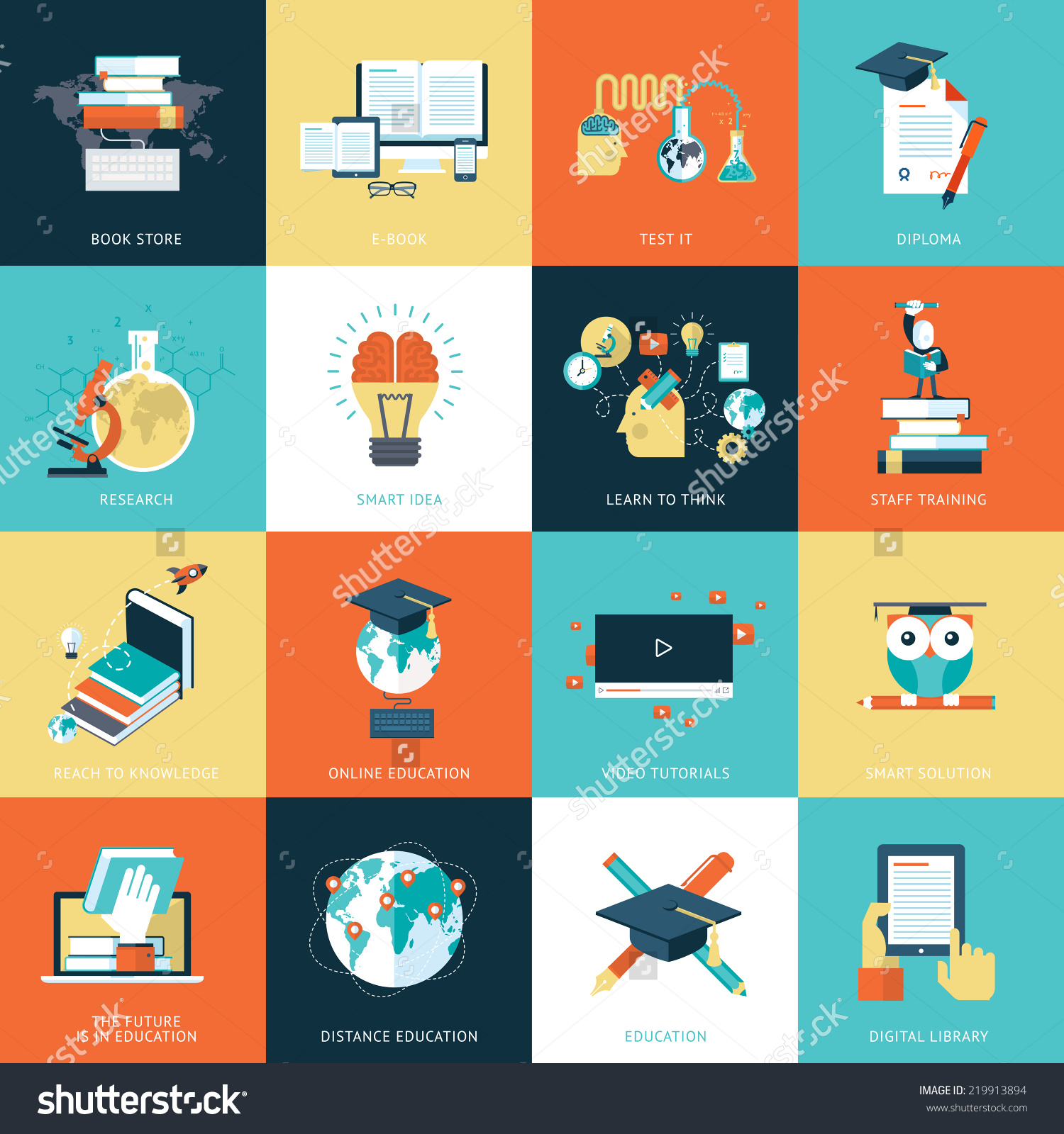 Set Flat Design Icons Education Icons Stock Vector 219913894.
