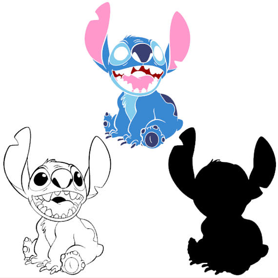 Lilo and Stitch Sit Layered Vector Cut Files SVG DXF EPS Silhouette.