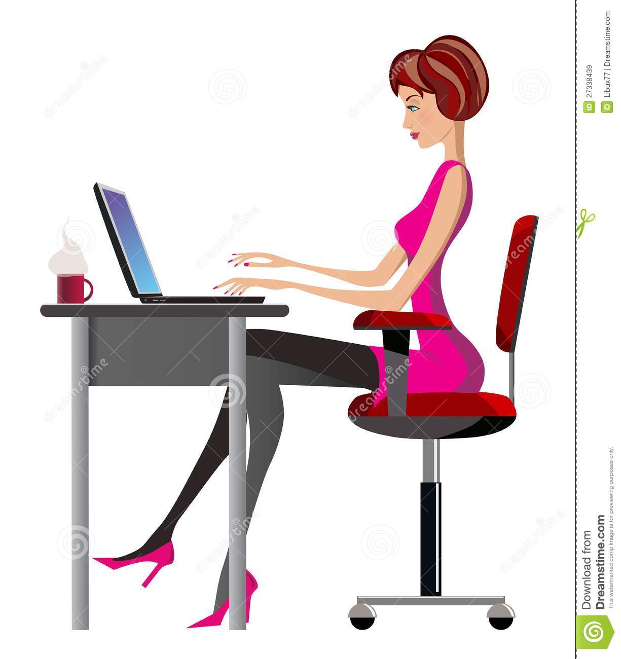 Blonde Woman Sitting At A Desk Working On A Computer.