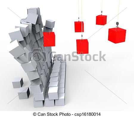 Clipart of Blocks Knocking Down Wall Shows Demolition And.