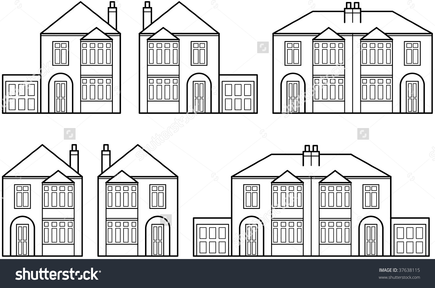 Vector Illustration English 1930s Detached Semidetached Stock.