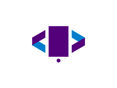 Apps developer logo design symbol: phone & coding brackets.